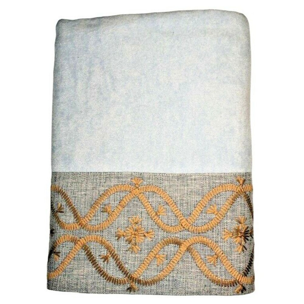 Avanti Bath Towel Embroidered Embellished Jacquard Border Blue Gray Gold 27x50
